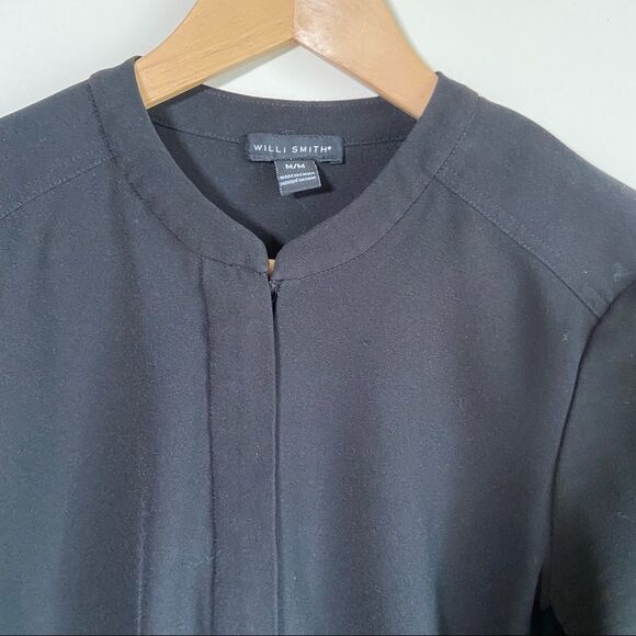 Willi Smith Black Long Sleeve  Blouse with Faux Collar & Hidden Buttons Medium - Picture 8 of 8
